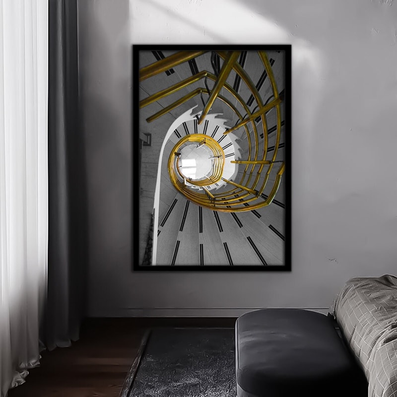 Spiral staircases surreal canvas painting, stairs abstract canvas print, staircase painting, yellow stairs wall decor.jpg