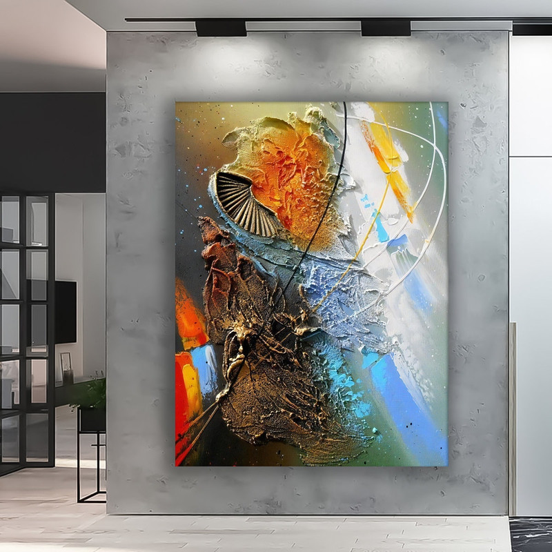 Textured abstract canvas painting, hand painted texture after printing. modern abstract wall art, colorful abstract canvas painting.jpg
