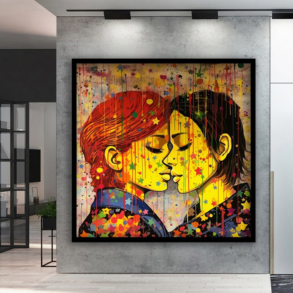 The kiss canvas painting, the kiss art, pop art art, kissing couple canvas print.jpg