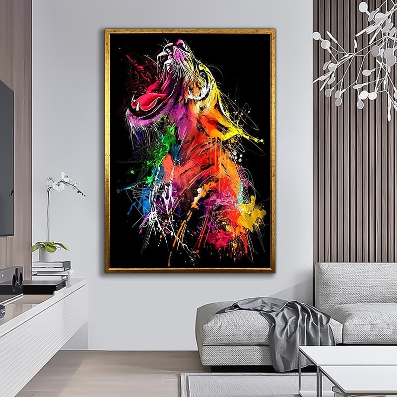 Tiger canvas, colorful leopard painting, pop art tiger painting, animal home art, roaring tiger color print,leopard canvas print, eopard art 1.jpg