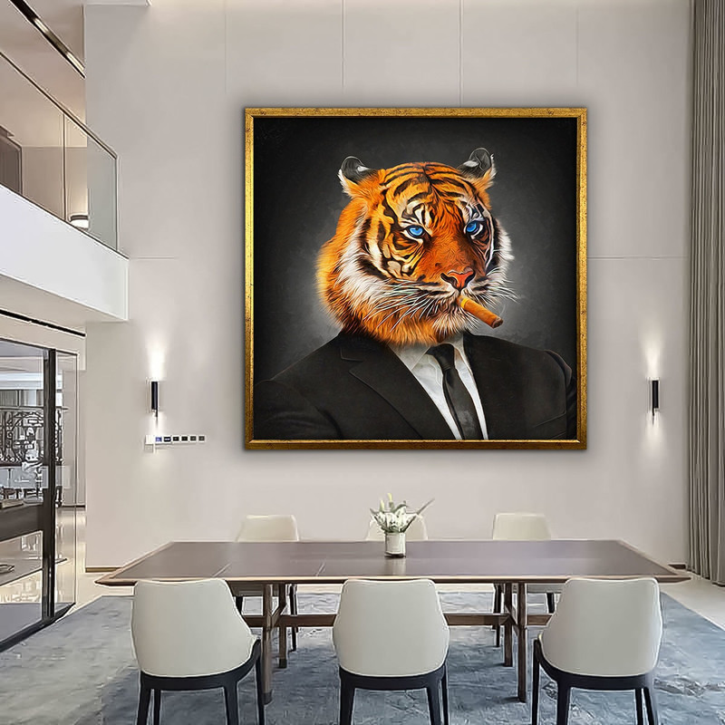 Tiger man canvas painting, tiger head home decor, man and animal canvas print, tiger in suit wall art.jpg