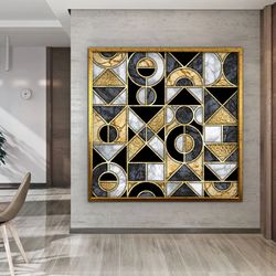 triangle shapes abstract painting, square shapes canvas print, geometric shapes wall decor, shapes abstract art 1