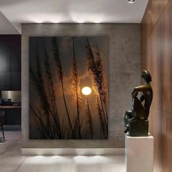 wheat field and sunset canvas, evening sun art, wheat canvas painting, landscape home decor, landscape wall art 1