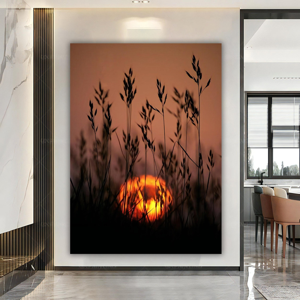 Wheat field and sunset canvas, evening sun art, wheat canvas painting, landscape home decor, landscape wall art.jpg