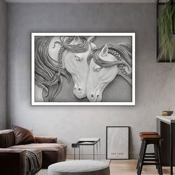 white horses canvas painting, 3 d effect horse painting, horse canvas print, horse poster, horse wall art