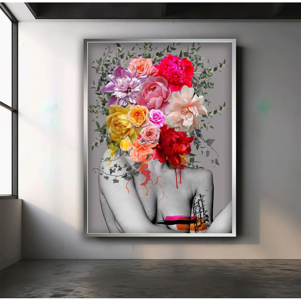 Woman and flower canvas painting, colorful flowers woman poster, flower canvas print, colorful flowers body canvas print.jpg
