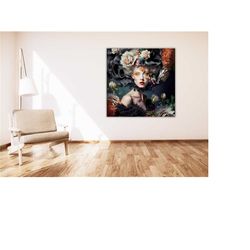 abstract flowers girl head poster print art canvas,woman