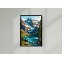 glacier national park usa travel poster, glacier national