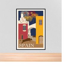 vintage travel poster spain, vintage travel print of