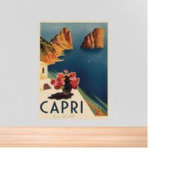 vintage travel poster capri, vintage travel print of