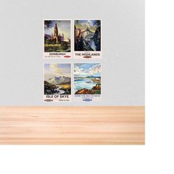 set of 4 vintage rail posters of scotland,