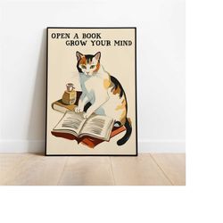 book reading poster - calico cat - books