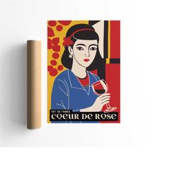 french vintage beverage poster, rose wine print, classic