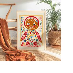 gingerbread girl poster - cute christmas art print