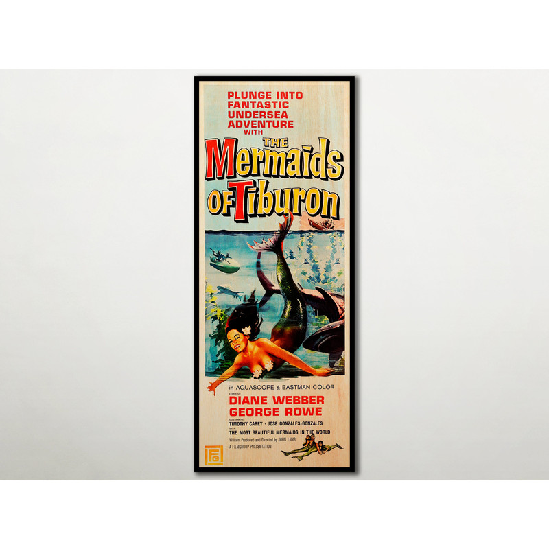 Mermaids of Tiburon Poster printed on wood, Extra large wall art film poster, Large wood art unique gift, Handmade classic film poster..jpg