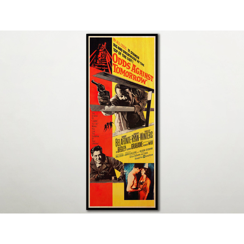 Odds Against Tomorrow WOOD poster, Harry Belafonte and Robert Ryan superb wood gift for film noir fans, Extra large wall art for cinema fans.jpg