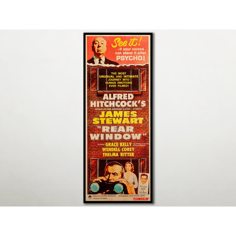 Rear Window poster WOOD PRINT, Fanart cinema movie posters on WOOD for the Alfred Hitchcock movie lover. Extra large wall art prints.jpg
