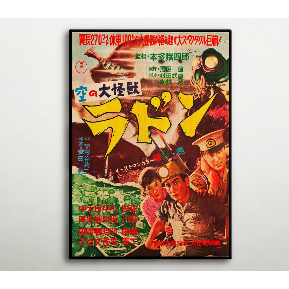 Rodan Unique Japanese WOODEN CANVAS, Extra large wonderful wood poster for kaiju collector, Marvelous wood gift for giant monster followers..jpg
