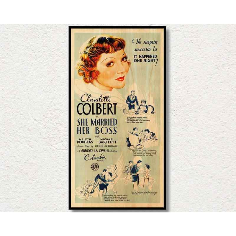 She Married Her Boss Poster printed on WOOD, Authentic extra large wall art film poster on WOOD , Unique Gift for comedy film collectors..jpg
