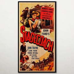 stagecoach extra large wood print poster, fanart american western film posters on wood for the john ford and john wayne