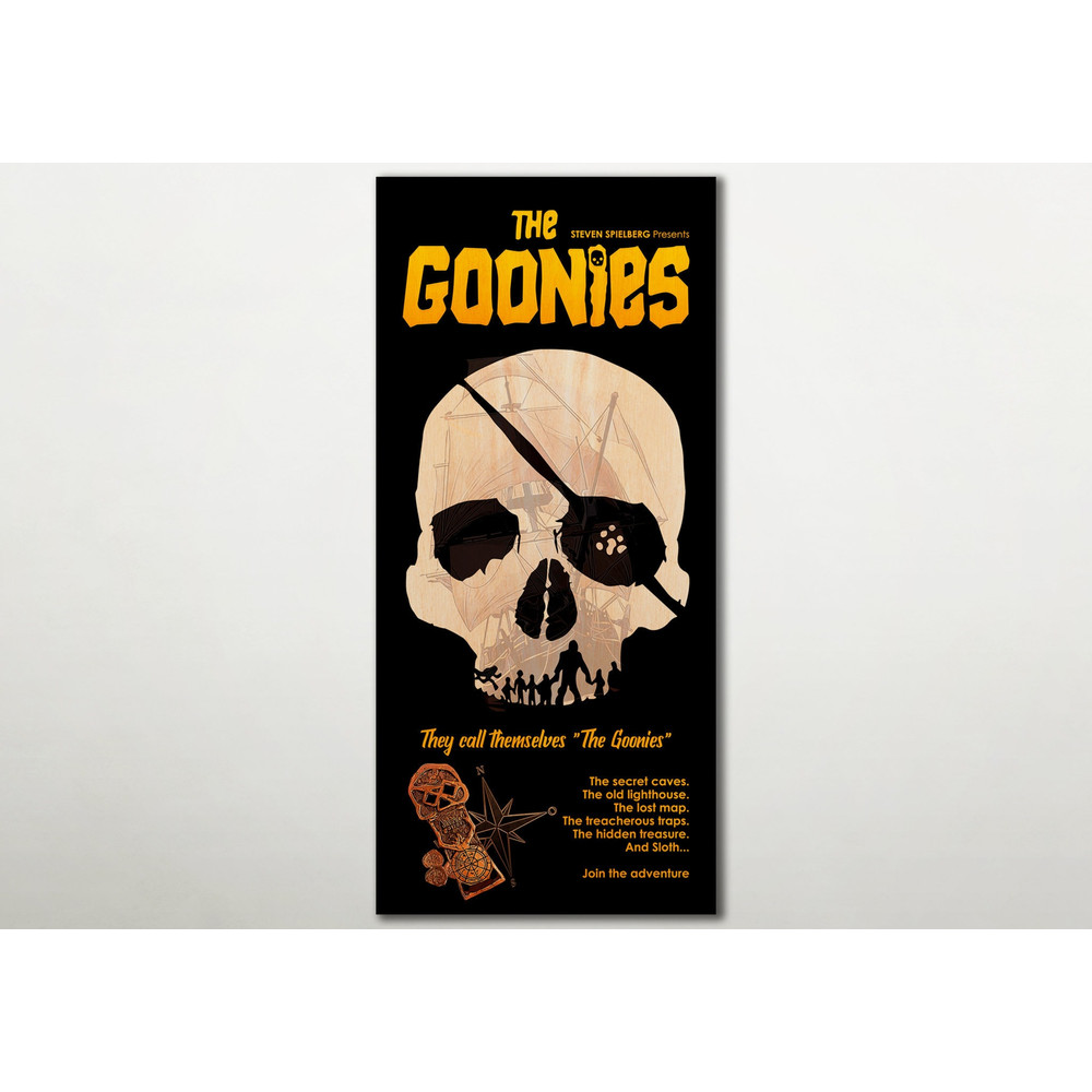 The Goonies Poster WOOD PRINT, Fanart cinema film posters on WOOD for a 80's movies lovers. Extra large 80s gift, Wood unique 80s poster.jpg
