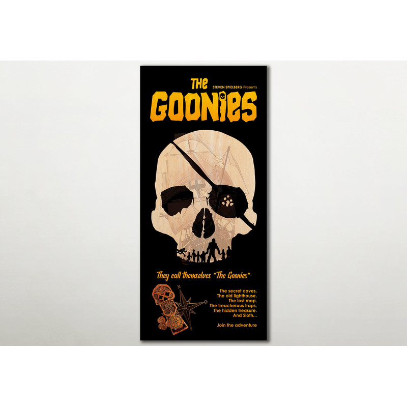 The Goonies Poster WOOD PRINT, Fanart cinema film posters on WOOD for a 80's movies lovers. Extra large 80s gift, Wood unique 80s poster.jpg