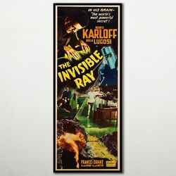 the invisible ray wooden poster, extra large cool unique gift for bela lugosi and boris karloff lovers, superb gift for