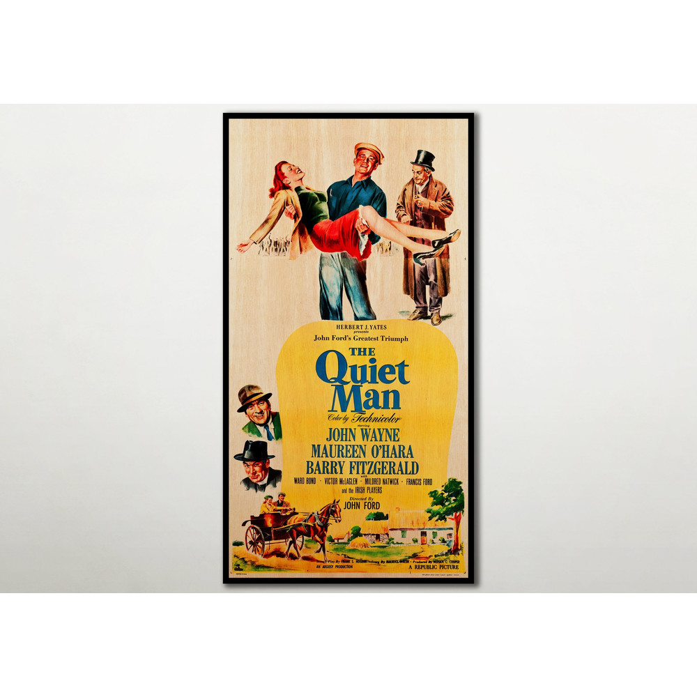 The Quiet Man WOOD PRINT. Movie posters on WOOD for John Wayne and Maureen O'Hara fans. Extra large unique gift for John Ford movies fans..jpg