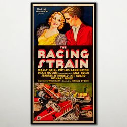 the racing strain handmade wood print, fanart cinema film poster for jerome storm, wallace reid jr. and dickie moore fan
