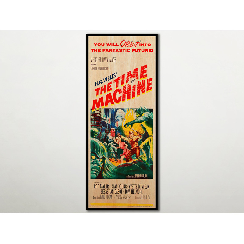 The Time Machine WOOD PRINT poster, Fanart cinema movie posters on WOOD for the Hg Wells movie lover, Cinema movie large canvas art..jpg