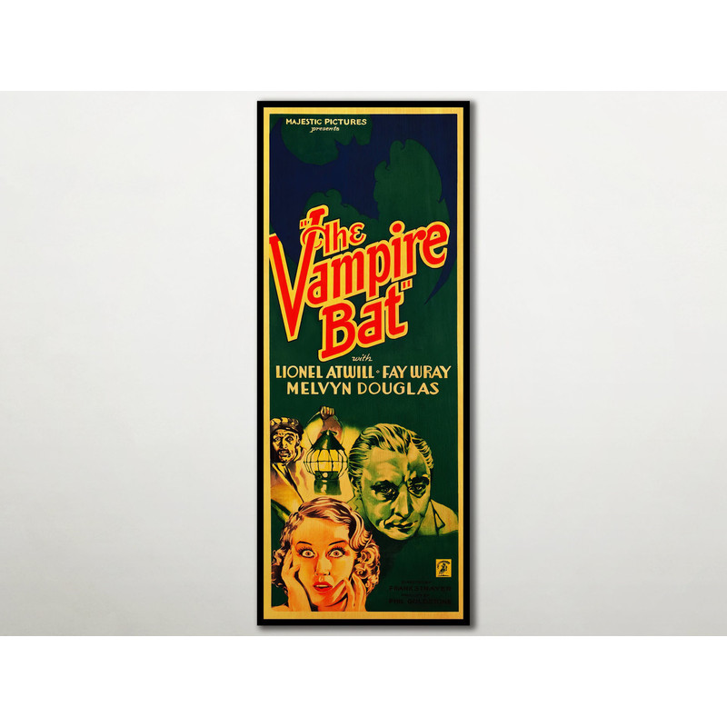 The Vampire Bat POSTER printed on WOOD, Fanart cinema poster on WOOD for this cult Pre-Code horror film lovers, Extra large wall art poster..jpg