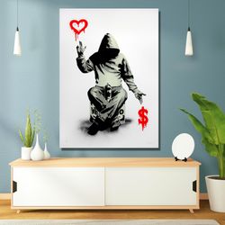 Love or Money Banksy Canvas Wall Art Poster  Art Print Mural Wall Art wrapped wooden framed canvas Ready to HangExtra La