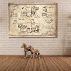 resident evil map ready to hang canvas wall art,poster,print,the spencer mansion plan canvas,resident evil canvas print