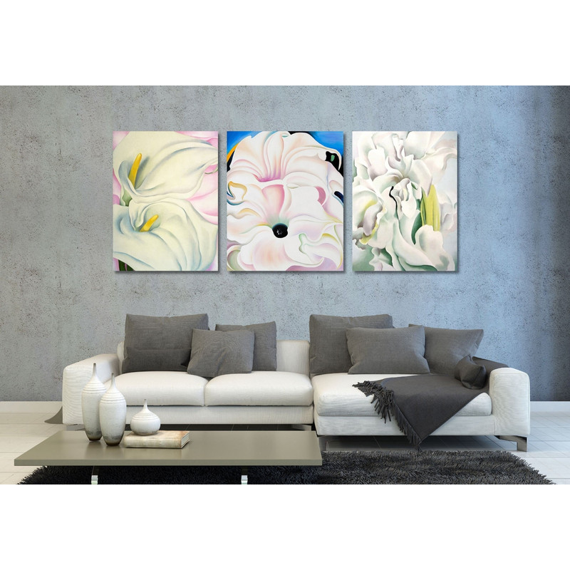Set of 3 Georgia O'Keeffe Ready to Hang Canvas Wall Art, White Flower Painting,O'Keeffe Picture Print ,O'Keeffe Poster,White Flower Wall Art.jpg
