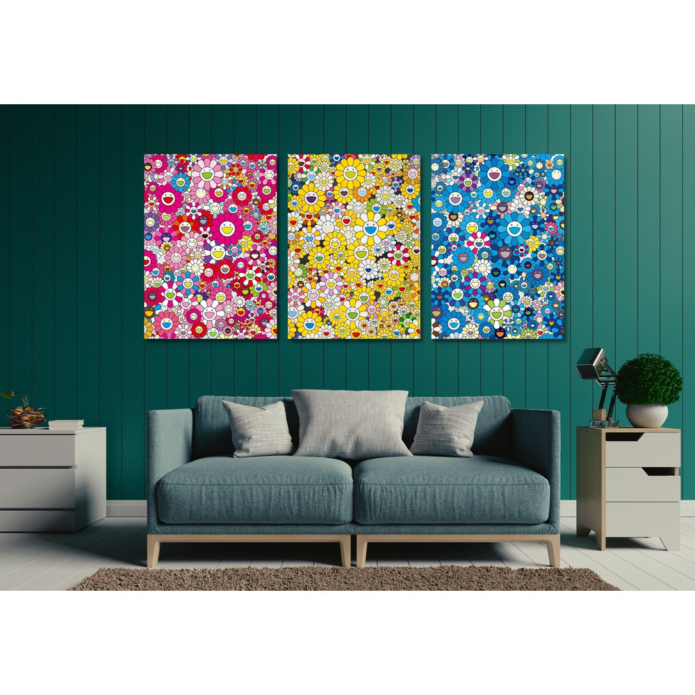 Set of 3 Takashi Murakami Skulls & Flowers Canvas Wall Art, PosterFlowers and Skull Poster,Takashi Murakami Print,Takashi Murakami Wall Art.jpg