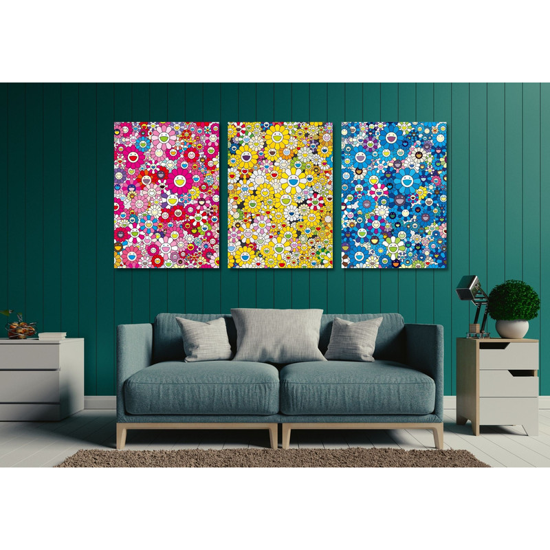 Set of 3 Takashi Murakami Skulls & Flowers Canvas Wall Art, PosterFlowers and Skull Poster,Takashi Murakami Print,Takashi Murakami Wall Art.jpg