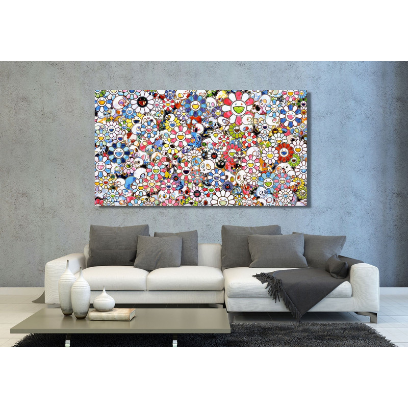 Takashi Murakami Skulls & Flowers Ready to Hang Canvas Wall Art Print,Flowers and Skull Poster,Takashi Murakami Print,Takashi Murakami Art.jpg