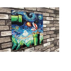 mario bros starry night, mario world gogh poster,