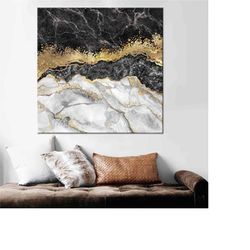 black gold marble print, black marble canvas, gold