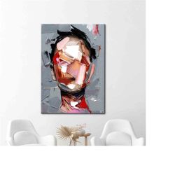 abstract face painting print, modern face art, oil