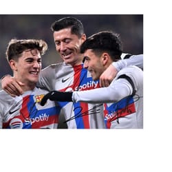 robert lewandowski pedri gavi signed photo autograph print