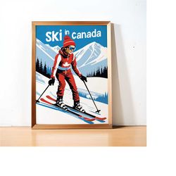 ski in canada poster - winter mountains -