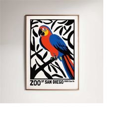 san diego zoo - retro poster - parrot