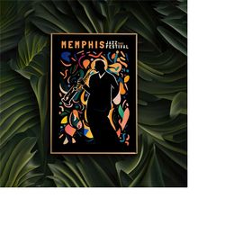 1985 retro memphis jazz festival poster - trumpet