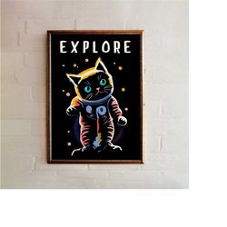 cute cat astronaut poster - artistic nursery decor