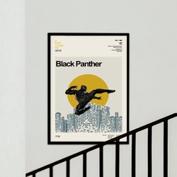 black panther poster, retro movie poster, high quality, retro modern, vintage poster, classic movie art, room decor, min