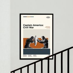captain america poster, civil war poster, custom poster, minimalist art, retro modern, vintage poster, wall art, modern