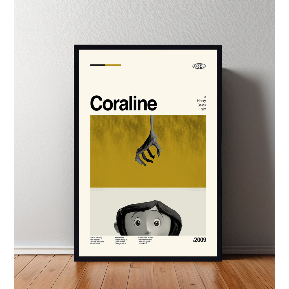 Coraline Movie Poster, Coraline Print, Retro Movie Poster, Minimalist Art Print, Vintage inspired, Midcentury Art, Wall Art, Home Art.jpg