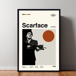 scarface movie poster, scarface print, movie posters, home decor, midcentury art, vintage poster, wall decor, movie post