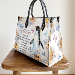 Penguin Watercolor Advice From A Penguin Leather Bag, Best Gifts For Penguin Lovers, Women Leather Bag, Gift For Her